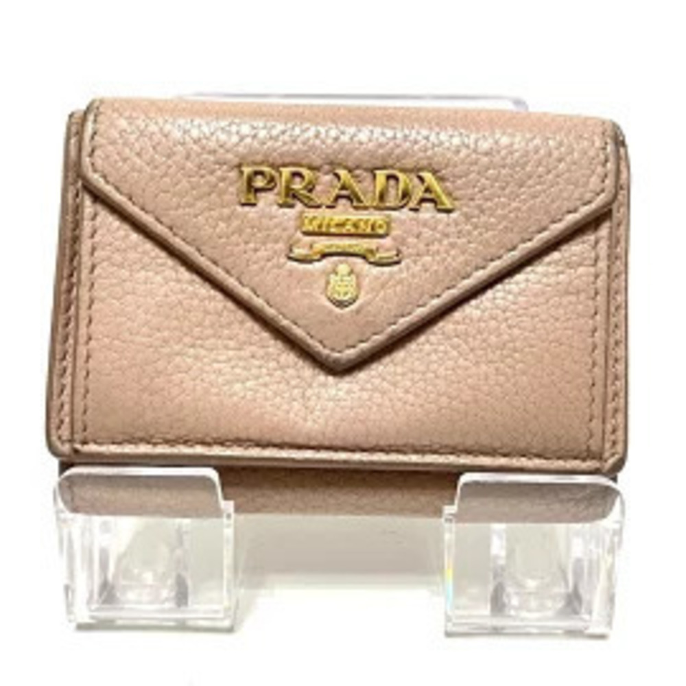 Prada Tri fold Wallet Pink Beige Cream Leather